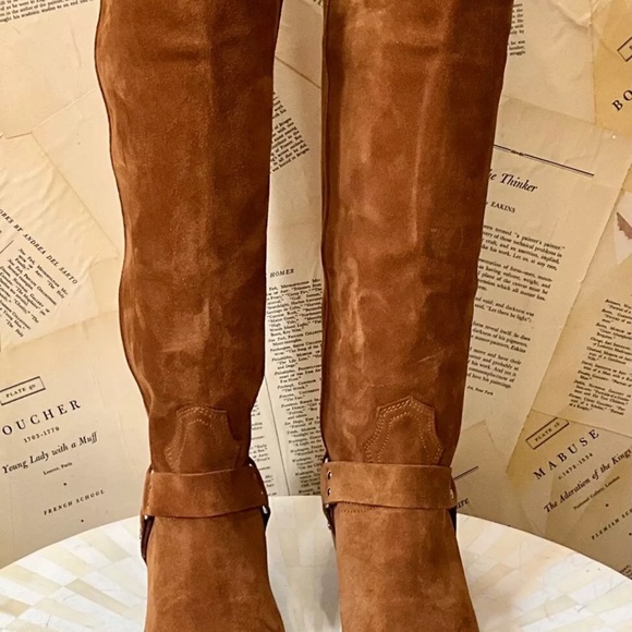 Free People Lockhart Harness Tall Boots Western Pull On Tan Brown Suede - Picture 8 of 9